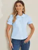 Peter Pan Collar Tie Neck Casual Cute Cotton Button-Up Shirt sold by Allegra K