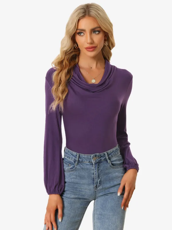 Cowl Neck Tops Lantern Sleeve Casual Draped Ruched Blouse sold by Allegra K