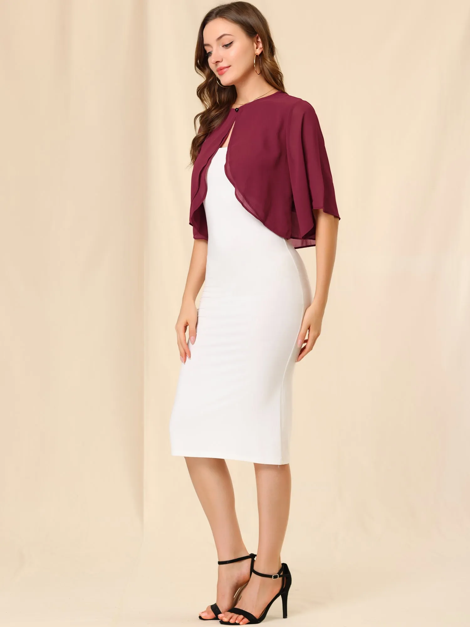 Short Sleeve Crop Cardigan Sheer Chiffon Bolero Shrug Top sold by Allegra K product image thumbnail 3