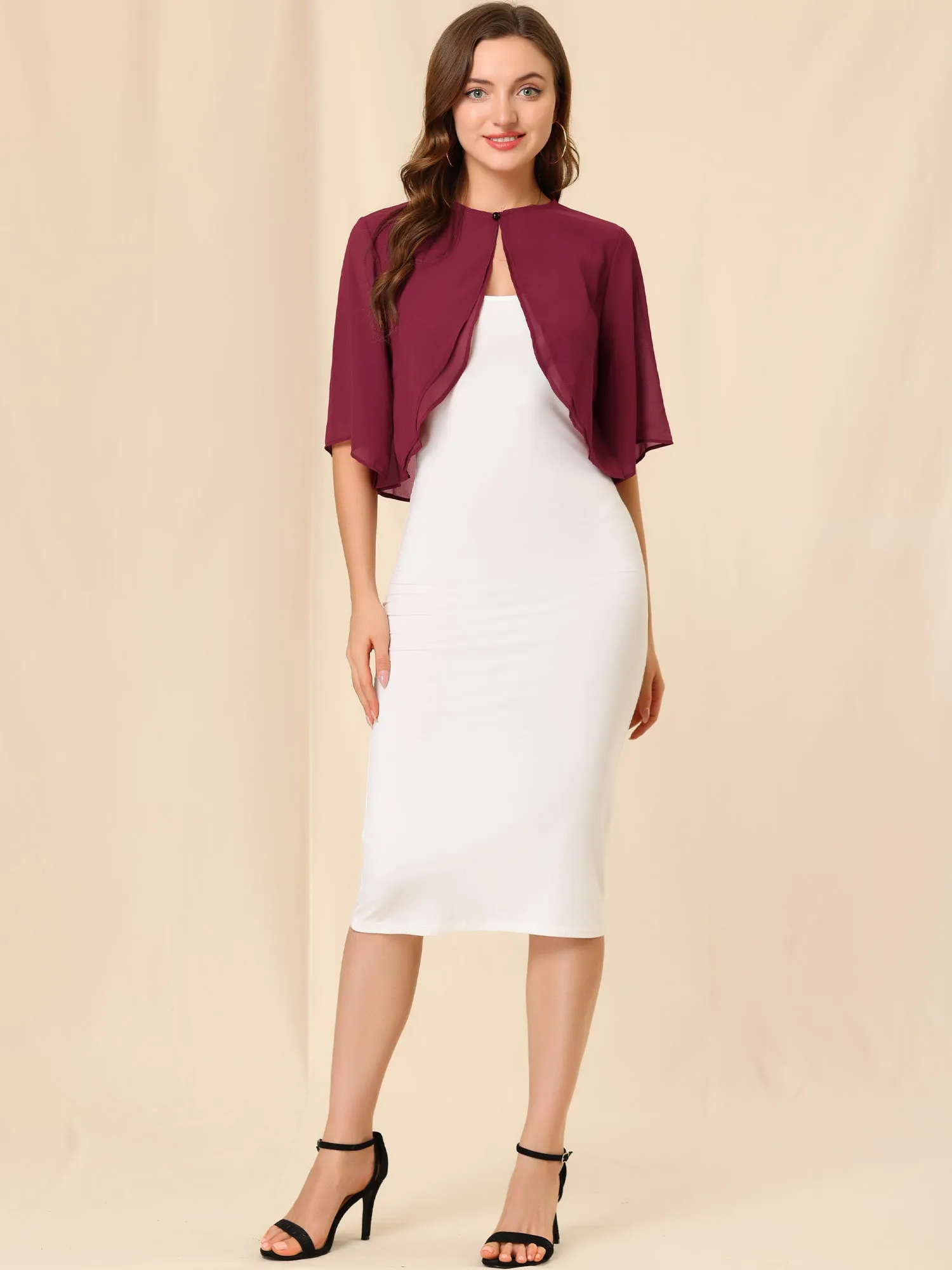 Short Sleeve Crop Cardigan Sheer Chiffon Bolero Shrug Top sold by Allegra K product image thumbnail 4