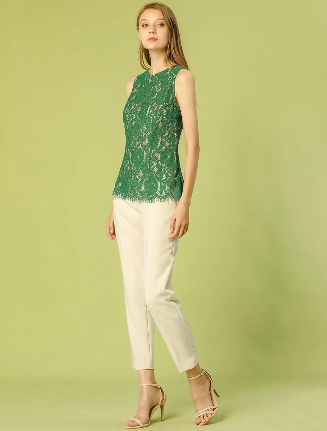 Formal Sleeveless Lining Floral Lace Sexy Blouse Top sold by Allegra K product image thumbnail 3