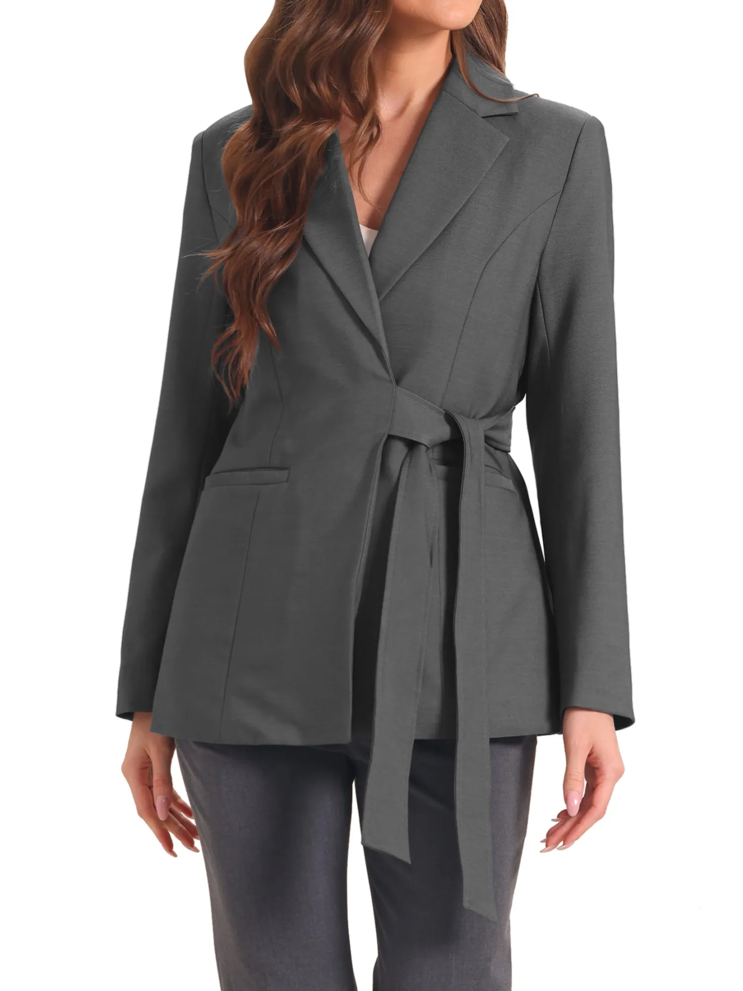 Work Office Lapel Long Sleeve Lace-Up Single Button Blazer sold by Allegra K product image thumbnail 5