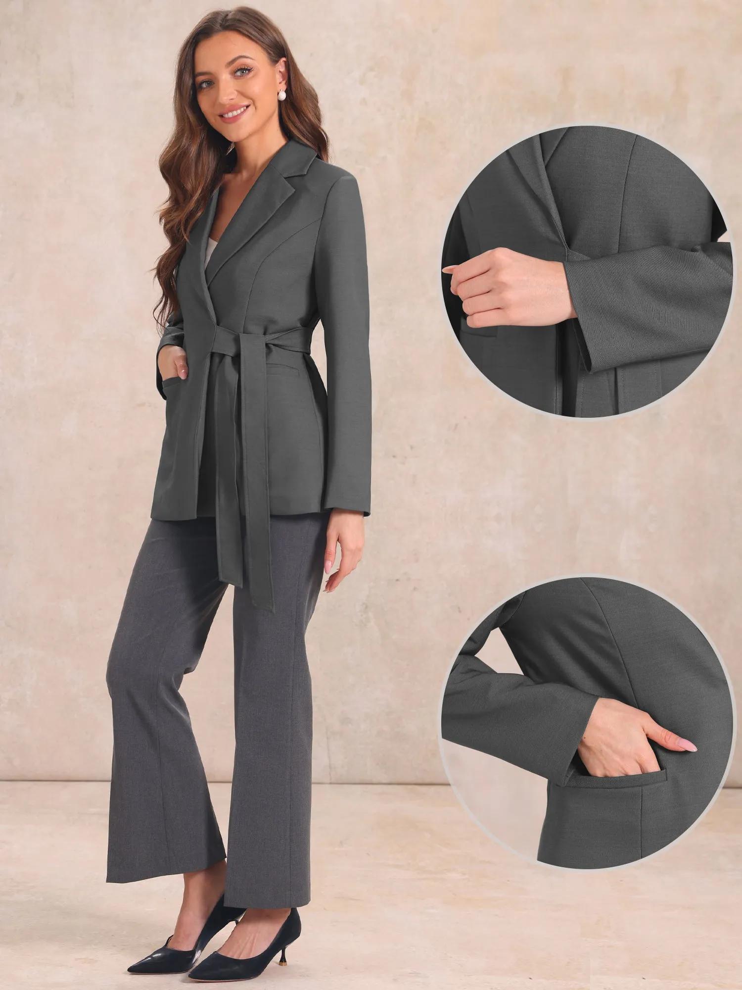 Work Office Lapel Long Sleeve Lace-Up Single Button Blazer sold by Allegra K product image thumbnail 2