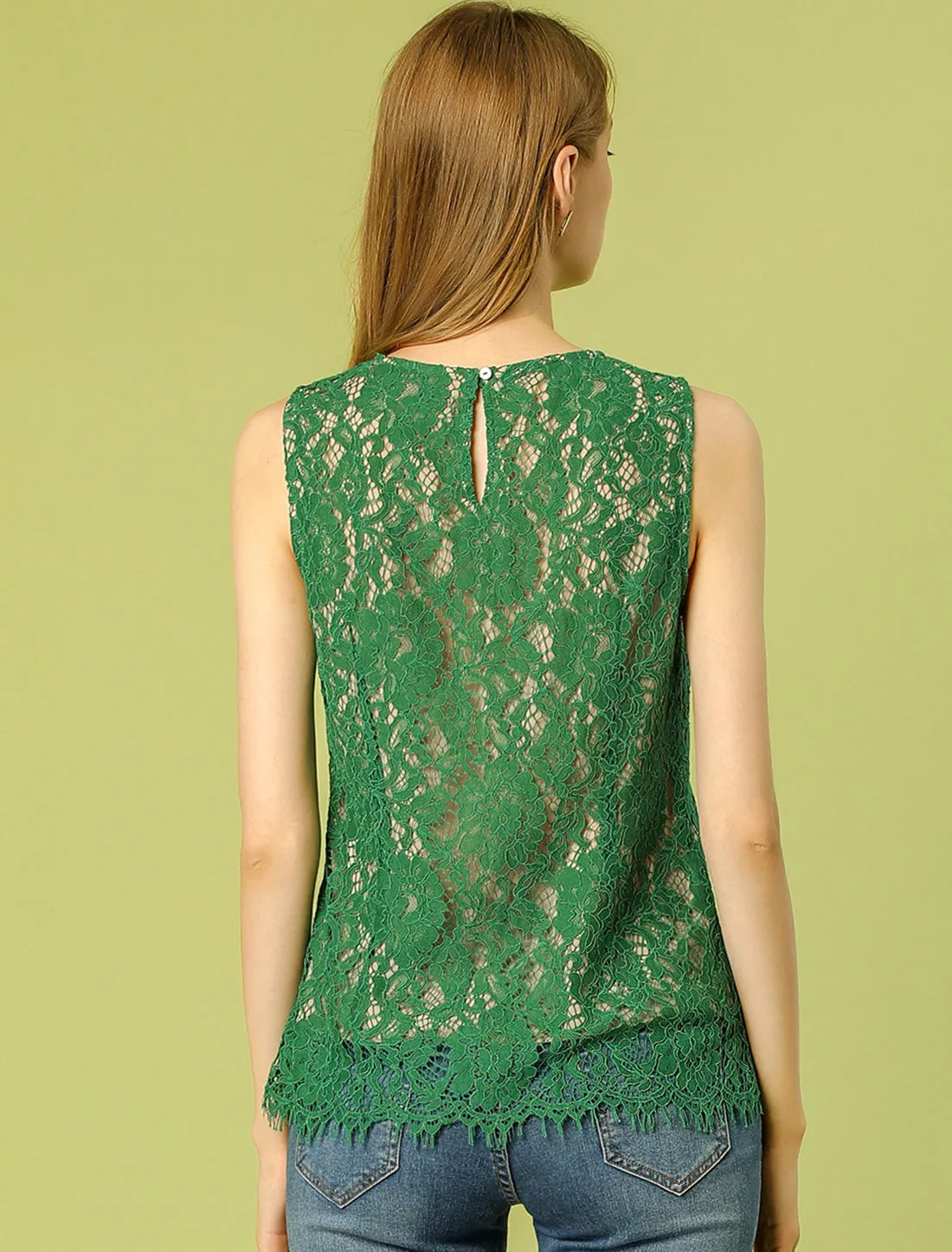 Formal Sleeveless Lining Floral Lace Sexy Blouse Top sold by Allegra K product image thumbnail 5
