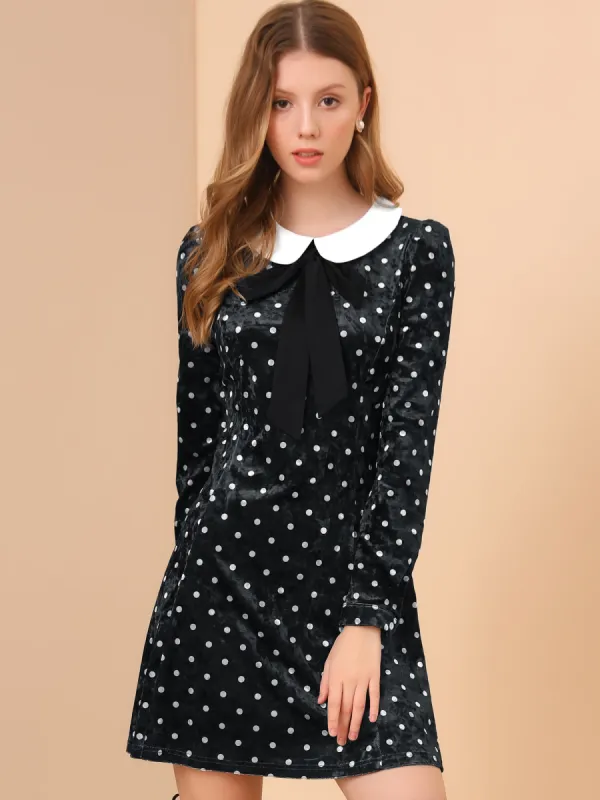 Vintage Polka Dot A-line Peter Pan Collar Cute Velvet Dress sold by Allegra K