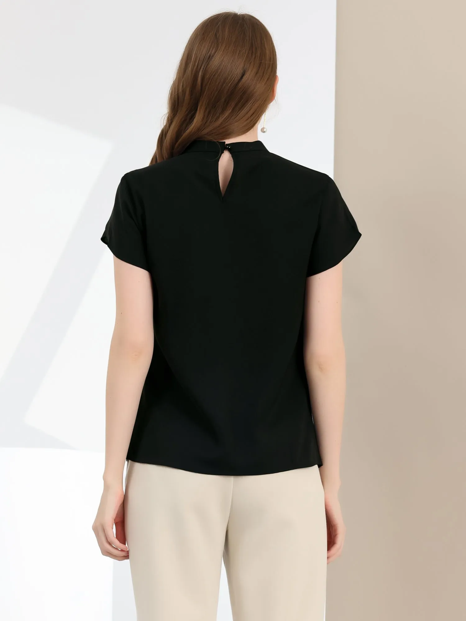 Work Keyhole Elegant Stand Collar Petal Sleeve Chiffon Blouse sold by Allegra K product image thumbnail 4