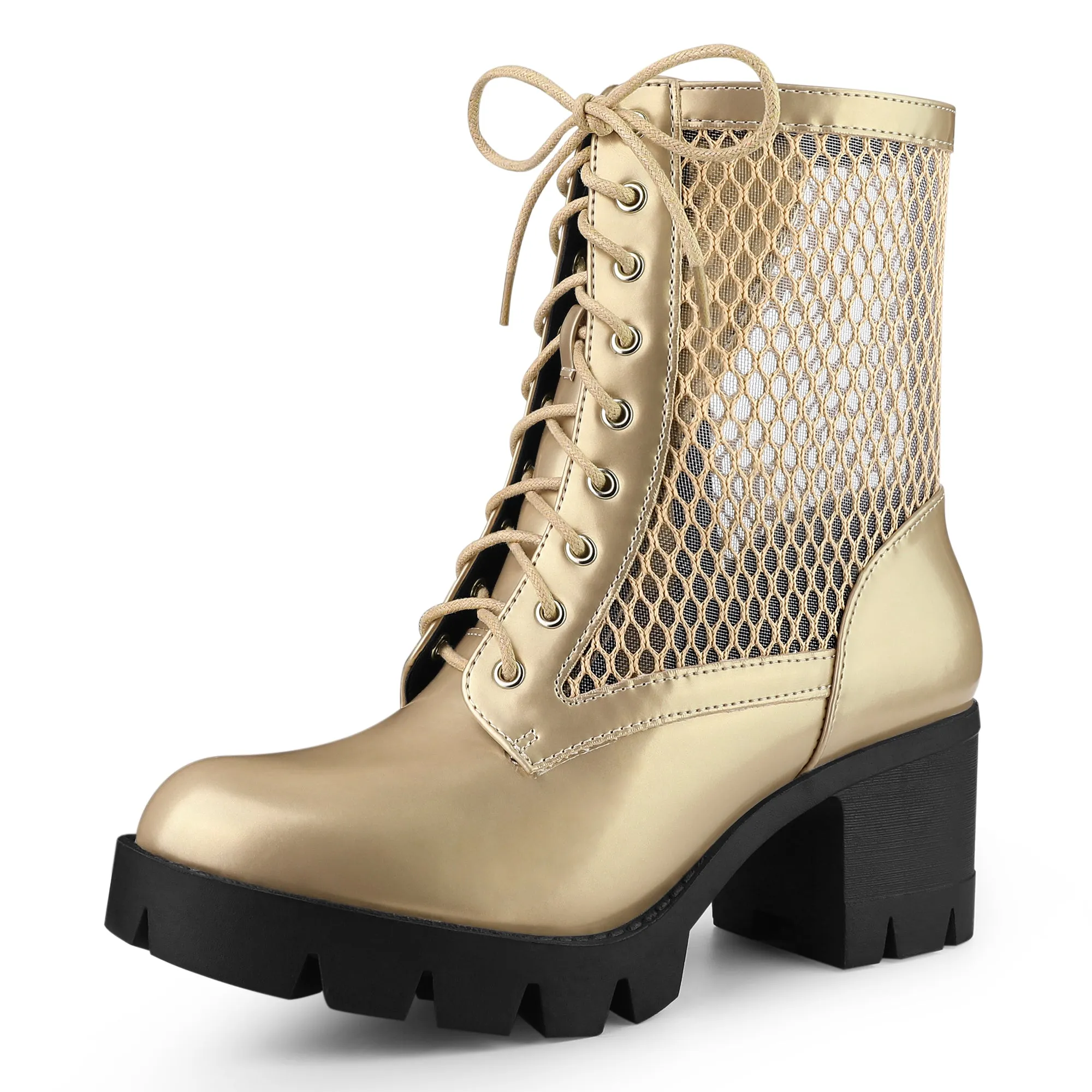 Platform Silver Chain Decor Chunky Heel Combat Boots sold by Allegra K product image thumbnail 2
