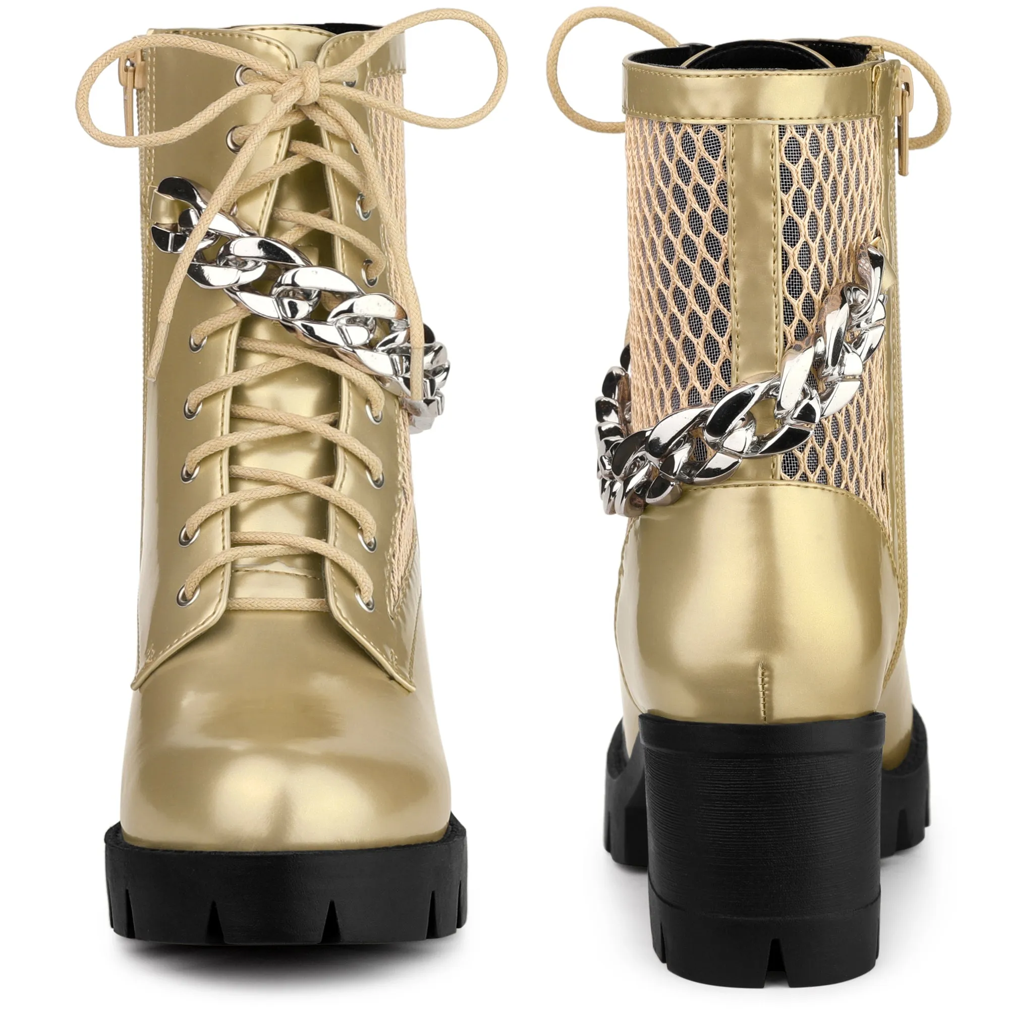 Platform Silver Chain Decor Chunky Heel Combat Boots sold by Allegra K product image thumbnail 4