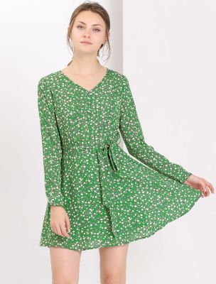 Floral Casual V Neck Boho A-Line Above Knee Belted Summer Dress sold by Allegra K