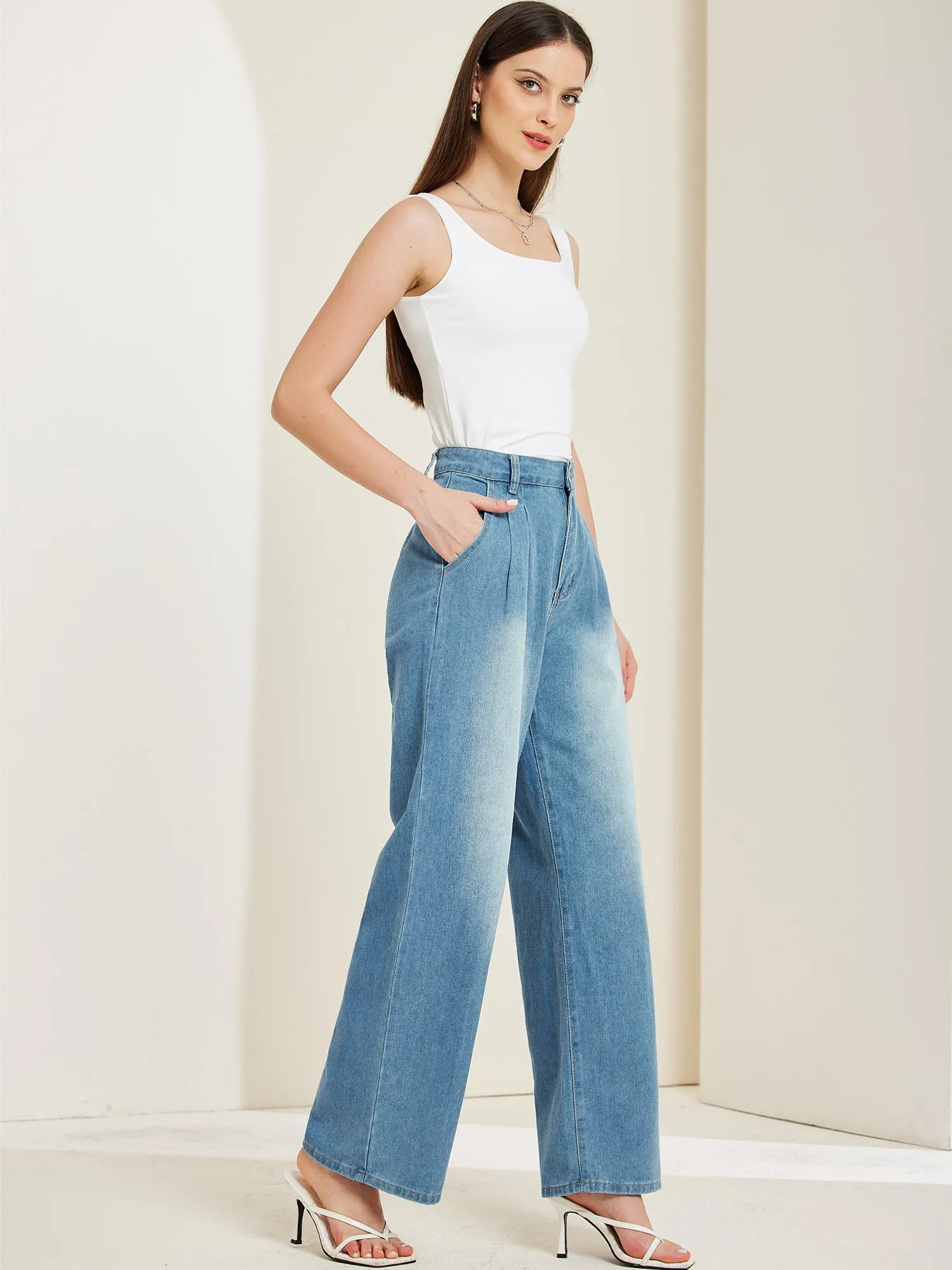 Vintage Loose High Waist Casual Denim Trousers Wide Leg Jeans sold by Allegra K product image thumbnail 2