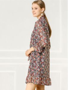 Floral Print Ruffle Hem Bell Sleeve Chiffon Loose Shift Dress sold by Allegra K