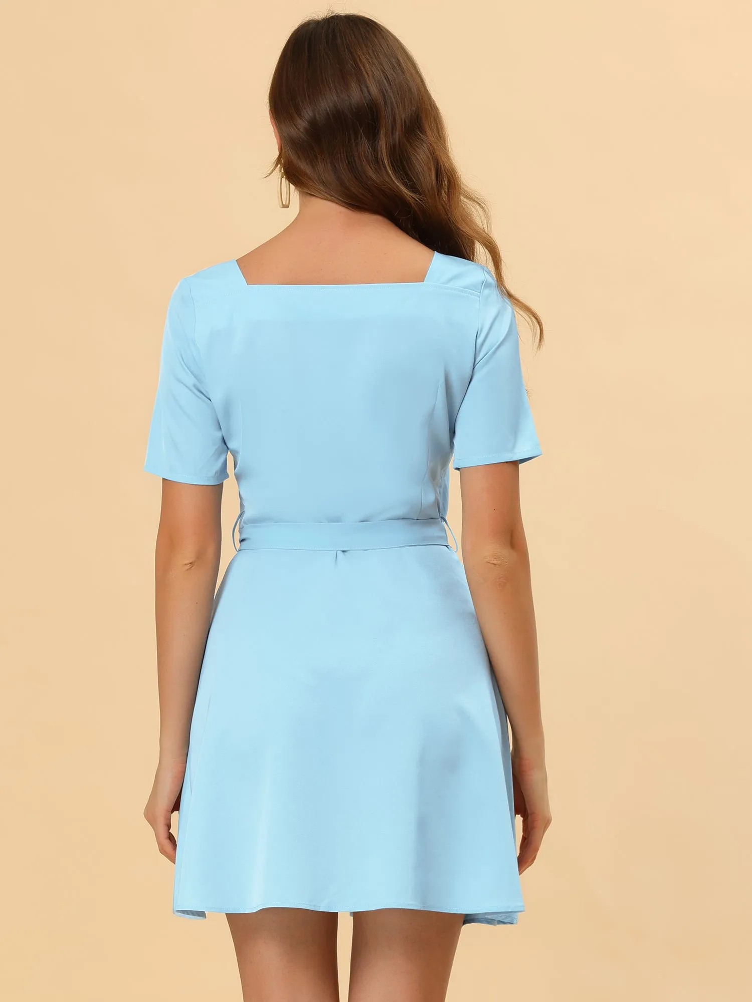 Square Neck Tie Waist A-Line Button Down Shirt Dress sold by Allegra K product image thumbnail 4