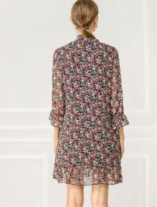 Floral Print Ruffle Hem Bell Sleeve Chiffon Loose Shift Dress sold by Allegra K