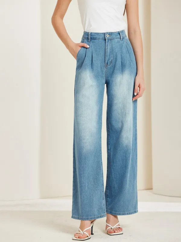 Vintage Loose High Waist Casual Denim Trousers Wide Leg Jeans sold by Allegra K