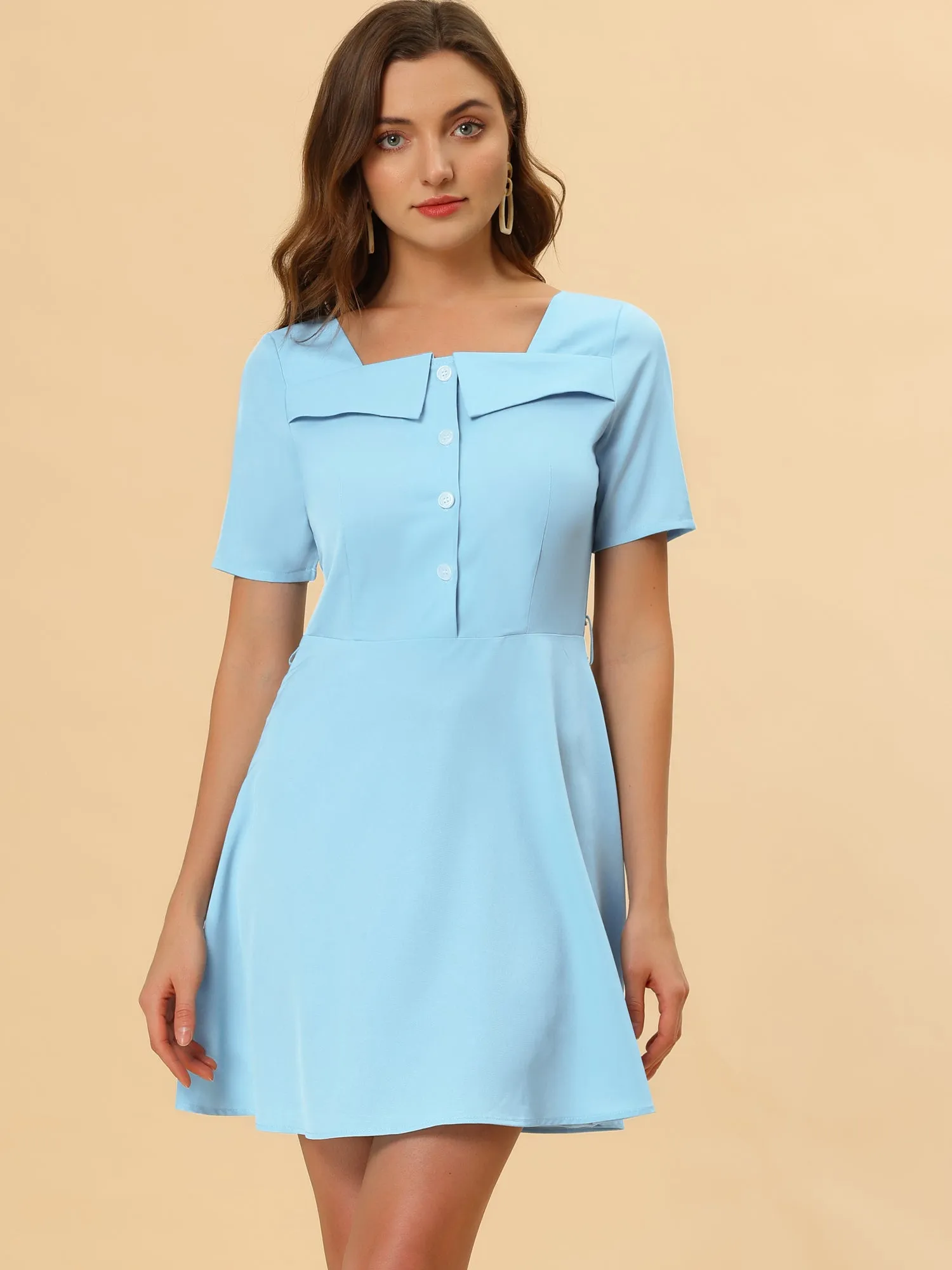 Square Neck Tie Waist A-Line Button Down Shirt Dress sold by Allegra K product image thumbnail 5