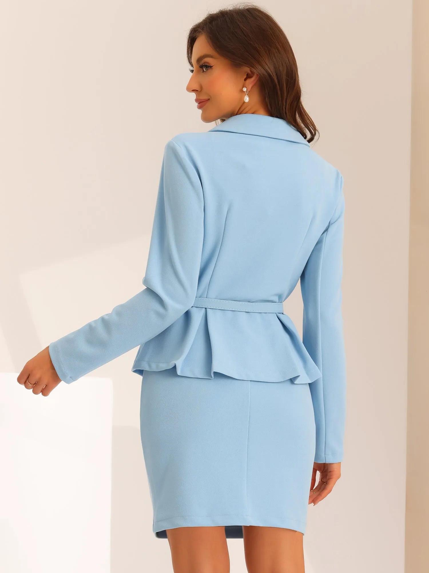 2pc Business Suits Belted Peplum Blazer Jacket and Pencil Skirt Sets sold by Allegra K product image thumbnail 3