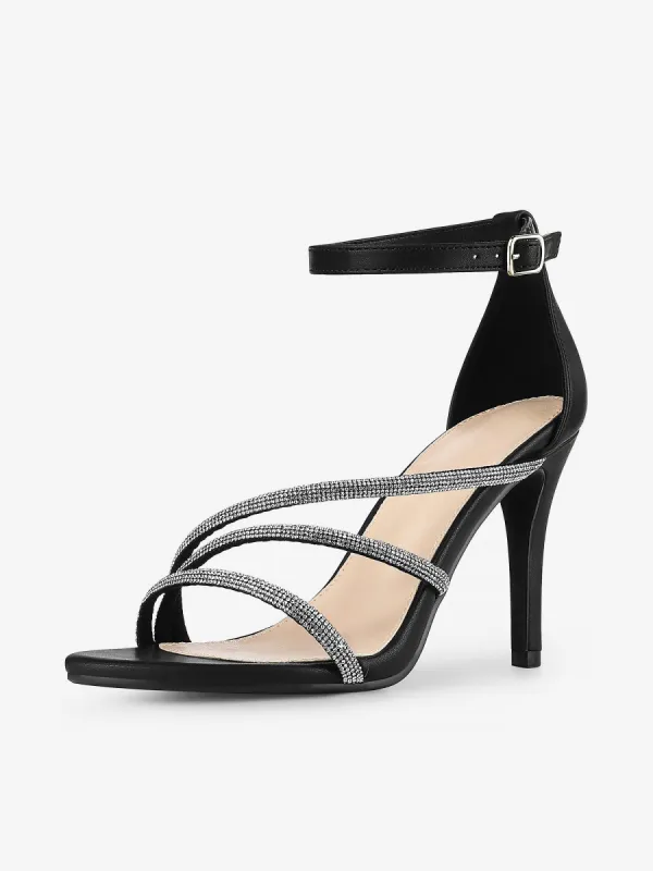 Women's Open Toe Rhinestone Strappy Stiletto Heels Sandals sold by Allegra K