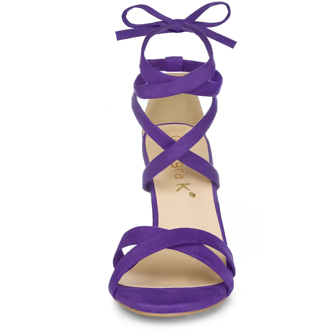 Faux Suede Open Toe High Chunky Heel Ankle Lace Up Sandals sold by Allegra K product image thumbnail 4