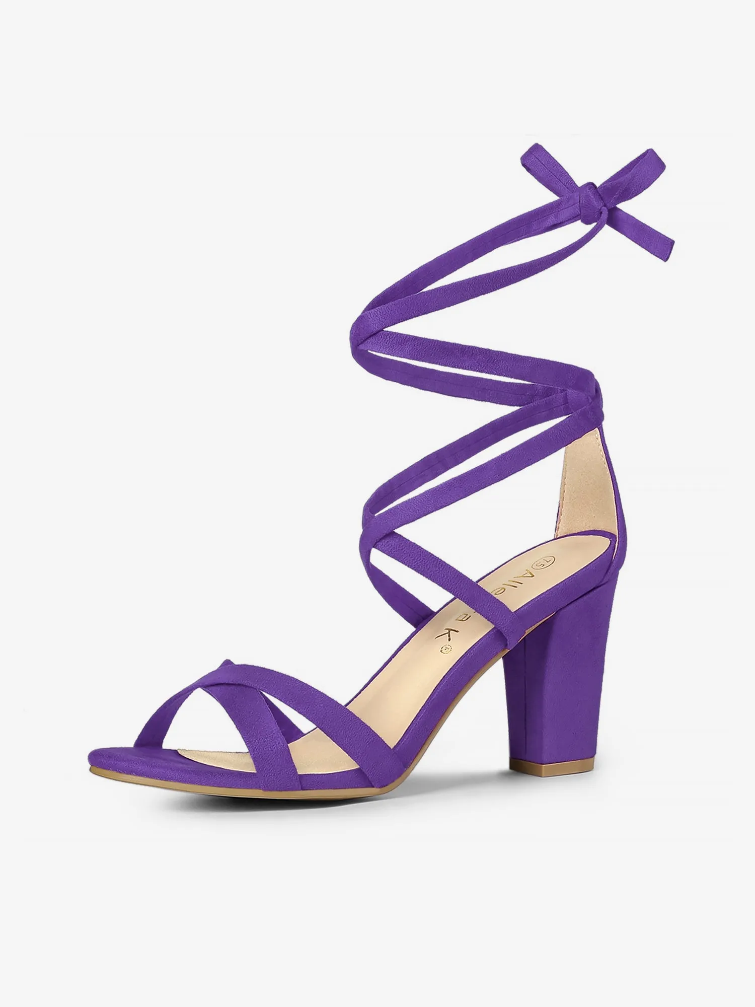 Faux Suede Open Toe High Chunky Heel Ankle Lace Up Sandals sold by Allegra K