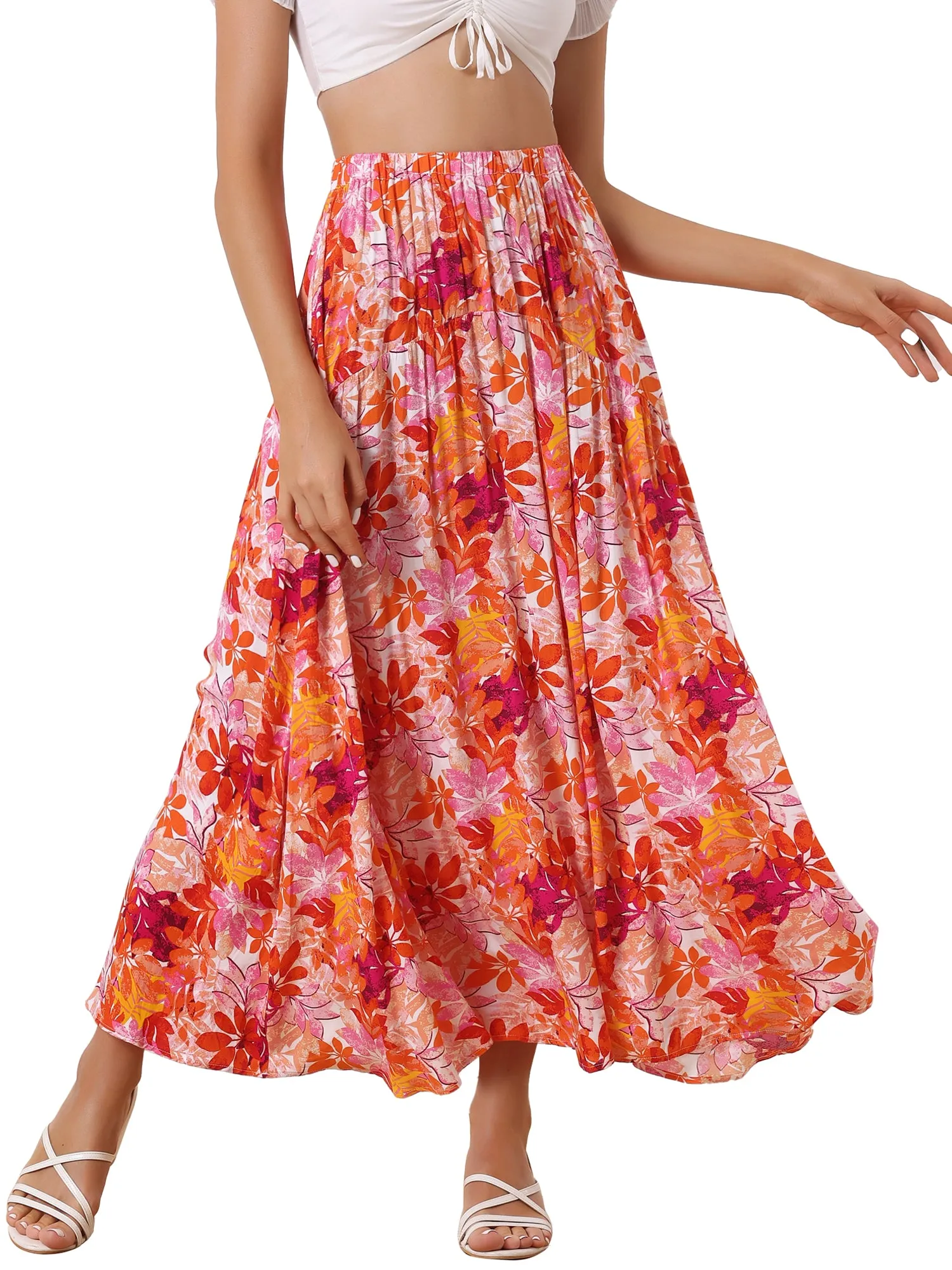 Floral Elastic High Waist Bohemian Beach Maxi Skirt sold by Allegra K product image thumbnail 5
