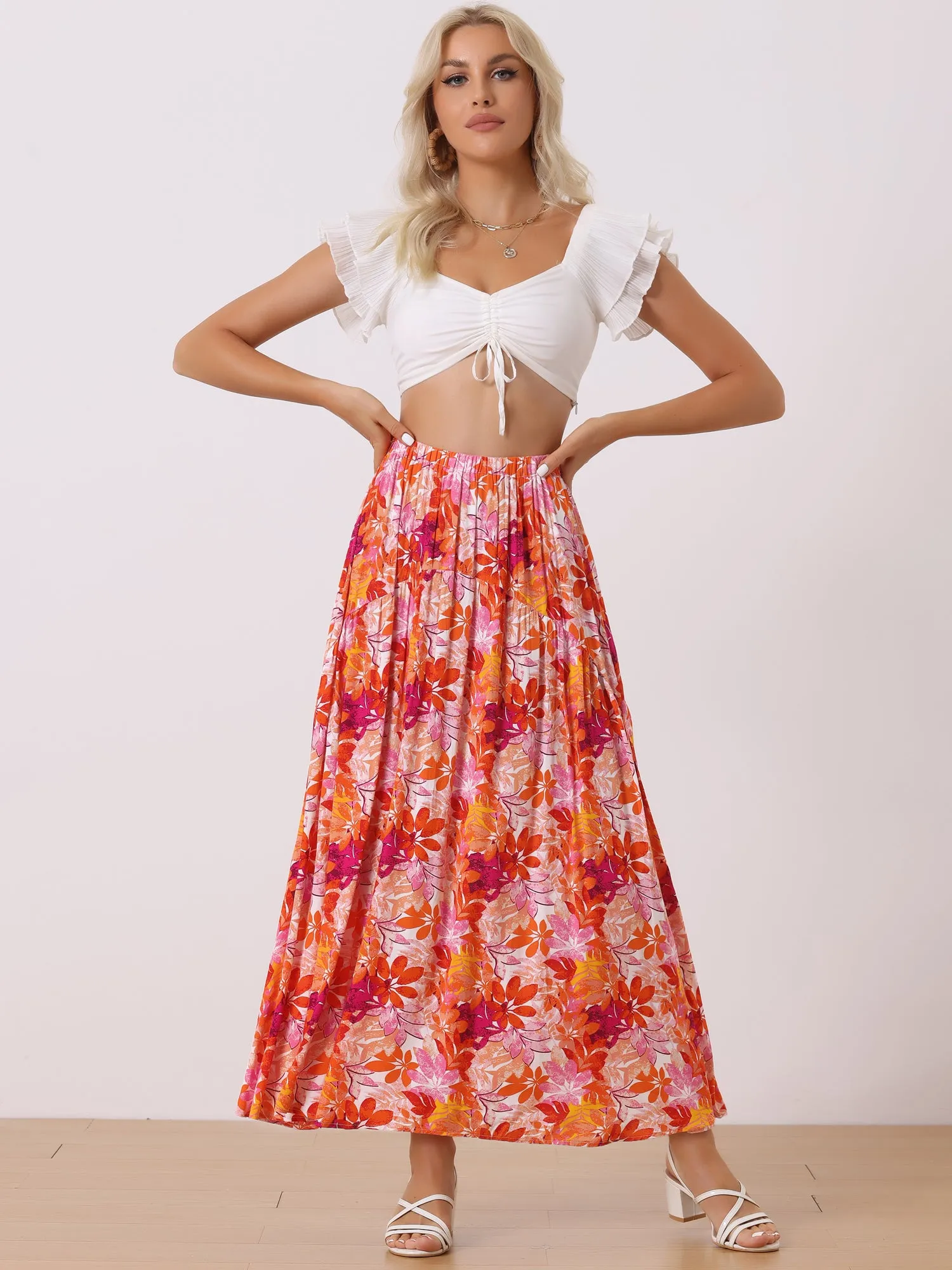 Floral Elastic High Waist Bohemian Beach Maxi Skirt sold by Allegra K product image thumbnail 2