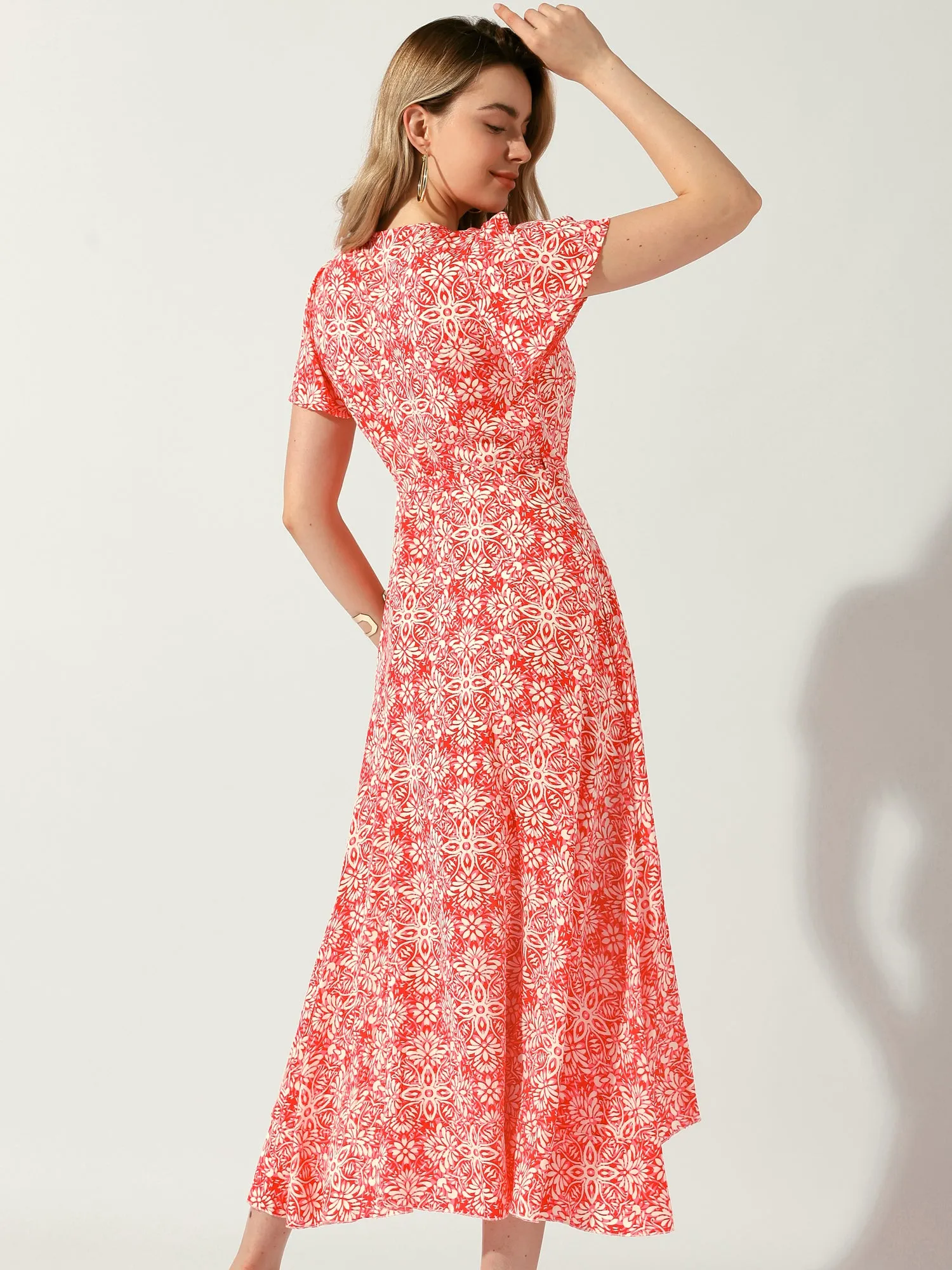 Boho Floral Flutter Sleeve Summer Beach Wrap Midi Dress sold by Allegra K product image thumbnail 3