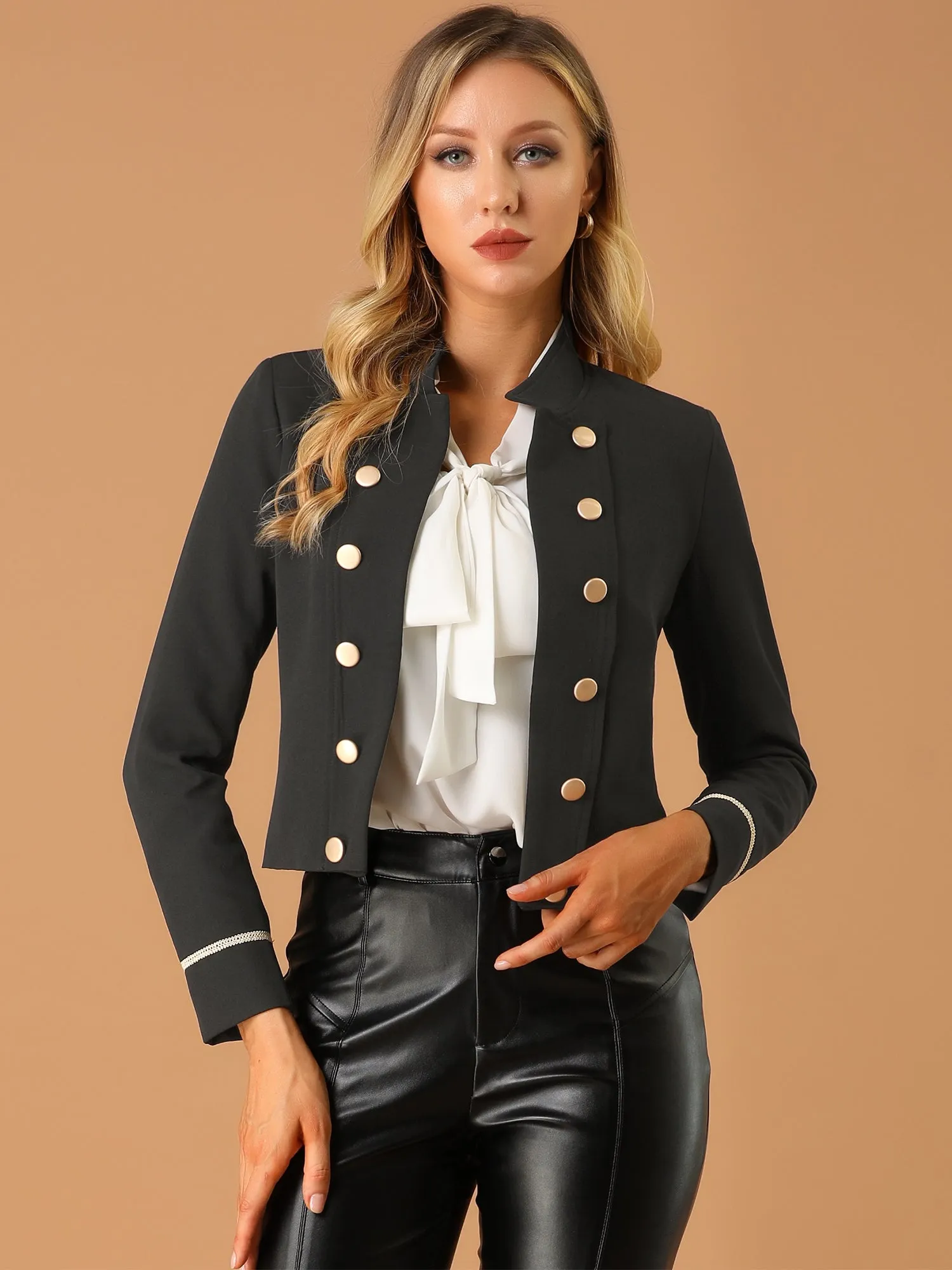 Vintage Steampunk Open Front Button Decor Cropped Jacket sold by Allegra K product image thumbnail 2