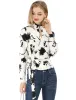 Stand Collar Long Sleeve Tie Smocked Waist Cropped Floral Blouse sold by Allegra K