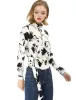 Stand Collar Long Sleeve Tie Smocked Waist Cropped Floral Blouse sold by Allegra K