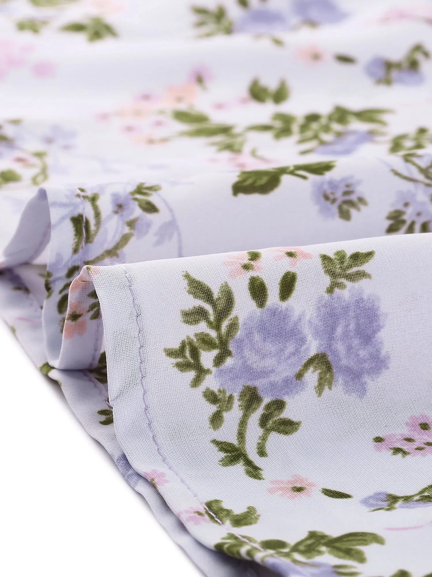 Floral Tops Collar Tie Neck Short Sleeve Chiffon Blouse sold by Allegra K product image thumbnail 5