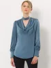 Elegant Choker Cowl Neck Top Puff Long Sleeve Work Satin Blouse sold by Allegra K