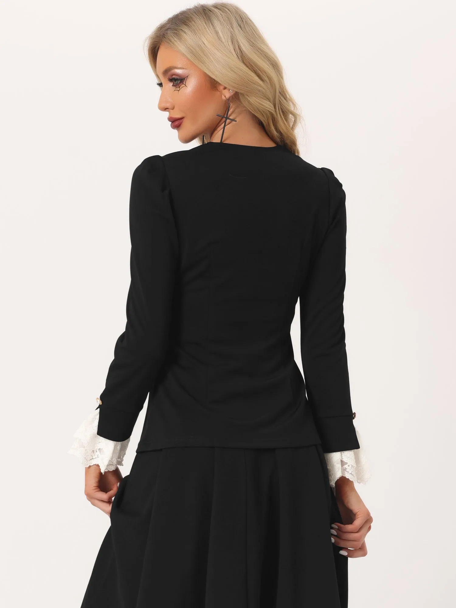 Victorian Retro Lace Trim Long Sleeve Sweetheart Neck Blouse sold by Allegra K product image thumbnail 4