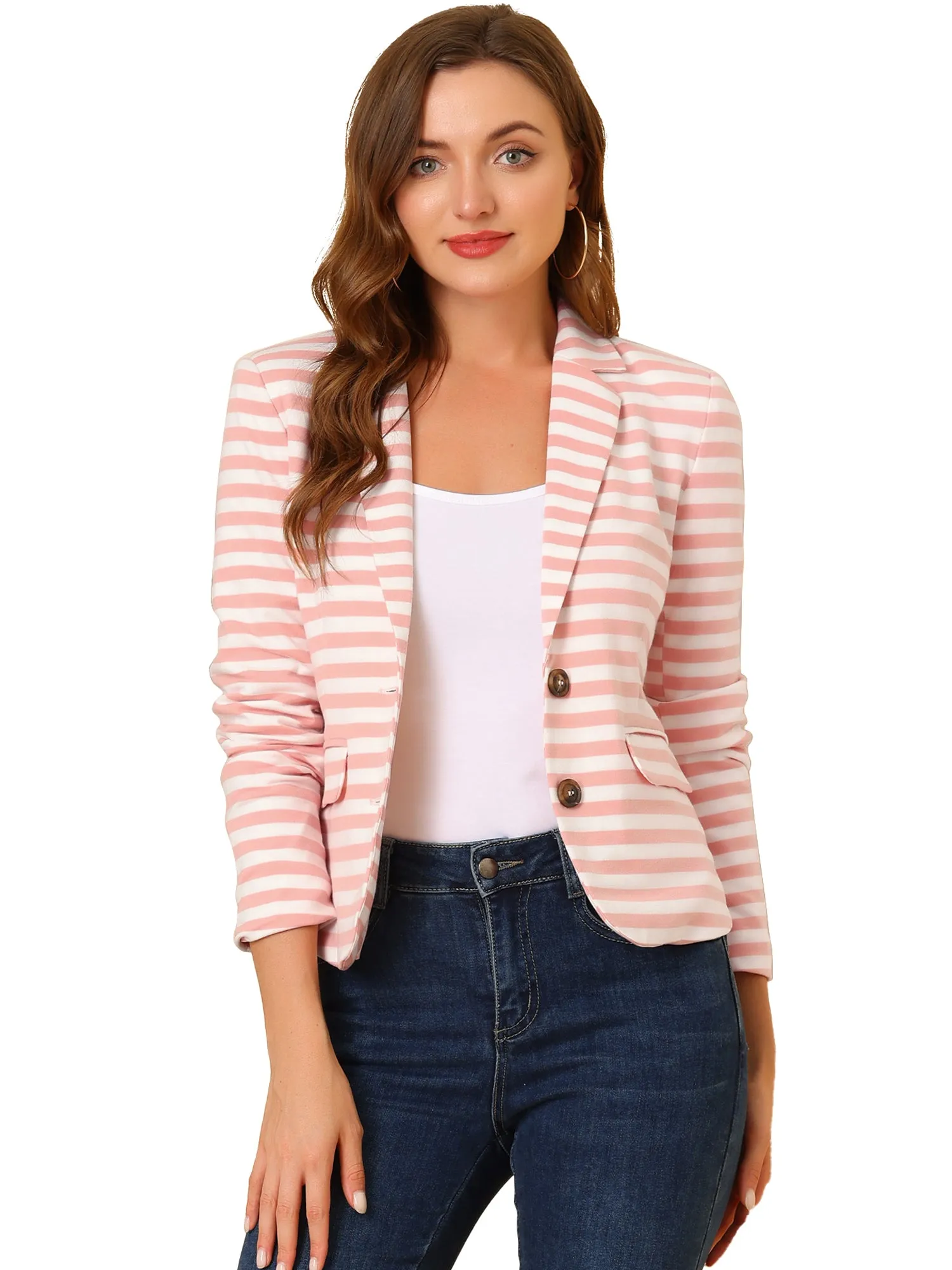 Notched Lapel Pocket Button Closure Striped Blazer sold by Allegra K product image thumbnail 5