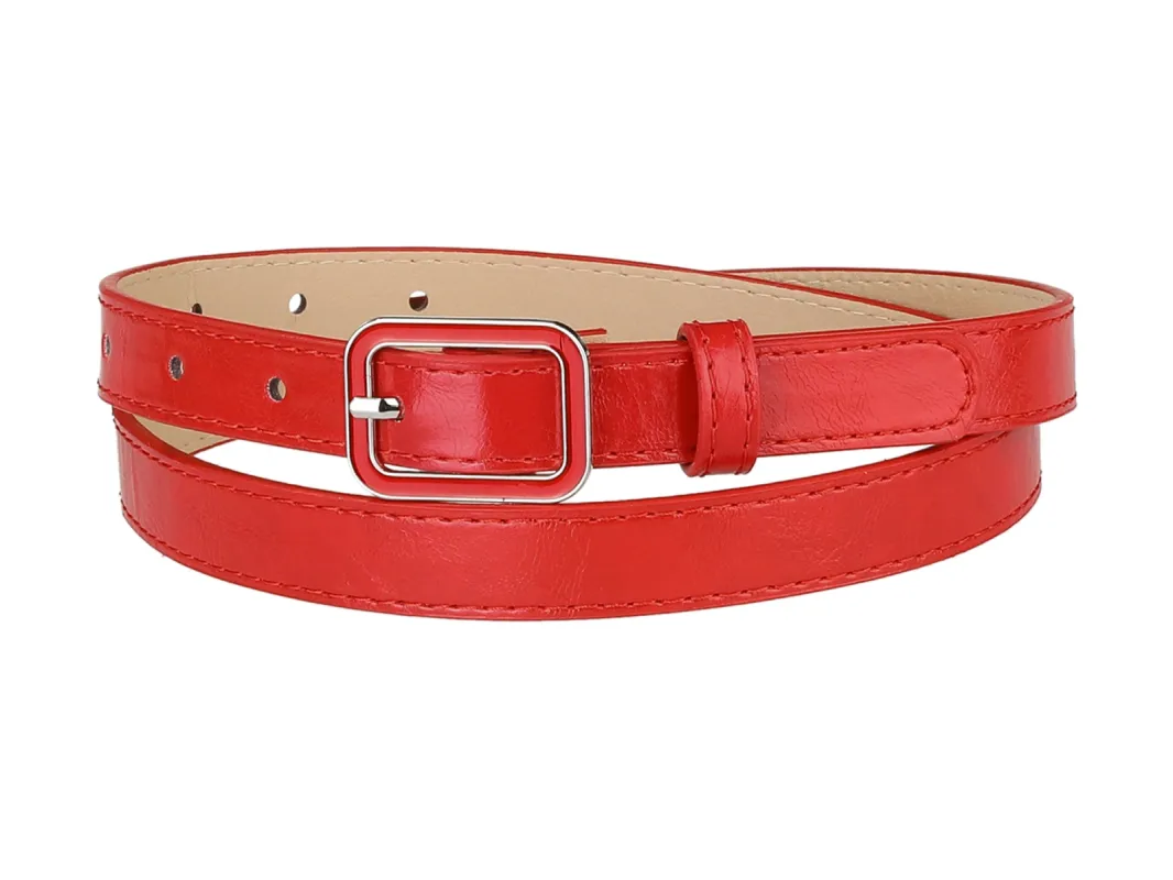 Rectangle Pin Buckle Skinny Leather Pants Dress Thin Waist Belt sold by Allegra K