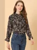 Vintage Floral Tie Neck Long Sleeve Ruffled Collar Peasant Blouse sold by Allegra K