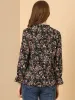 Vintage Floral Tie Neck Long Sleeve Ruffled Collar Peasant Blouse sold by Allegra K