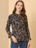 Vintage Floral Tie Neck Long Sleeve Ruffled Collar Peasant Blouse sold by Allegra K