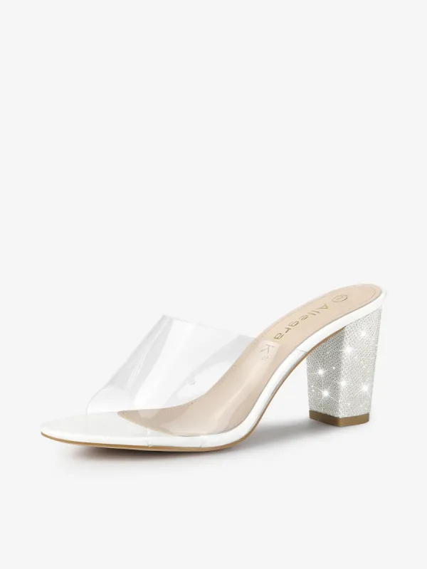 Open Toe Clear Glitter Slide Chunky Heel Sandals sold by Allegra K