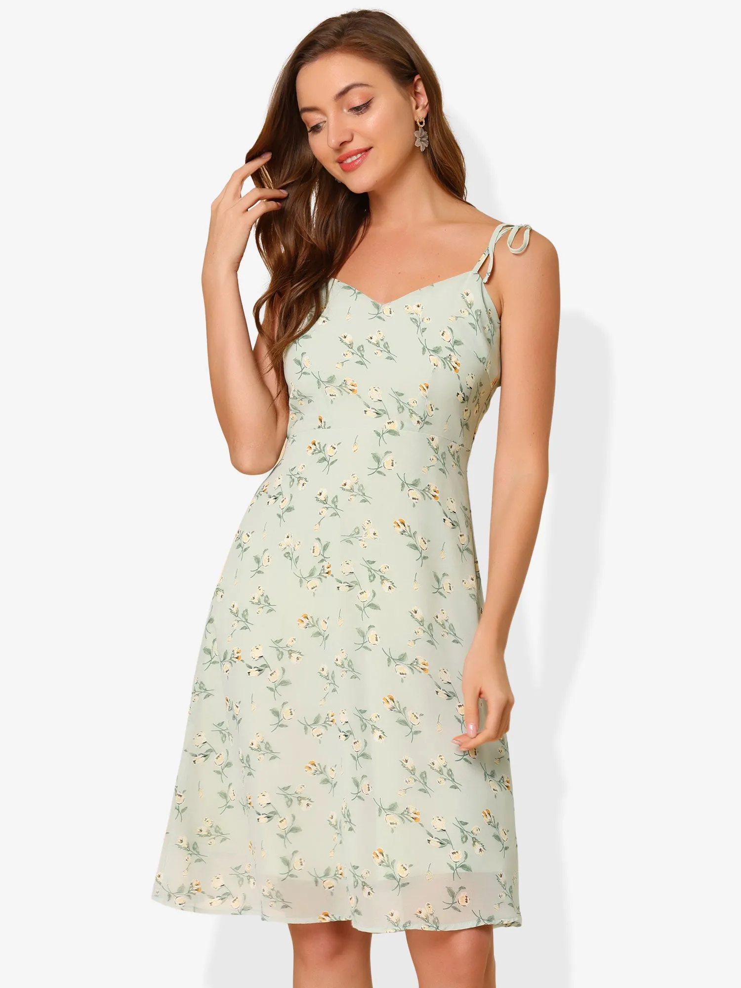 Spaghetti Strap Dress A-Line Smocked Beach Summer Floral Sundress sold by Allegra K