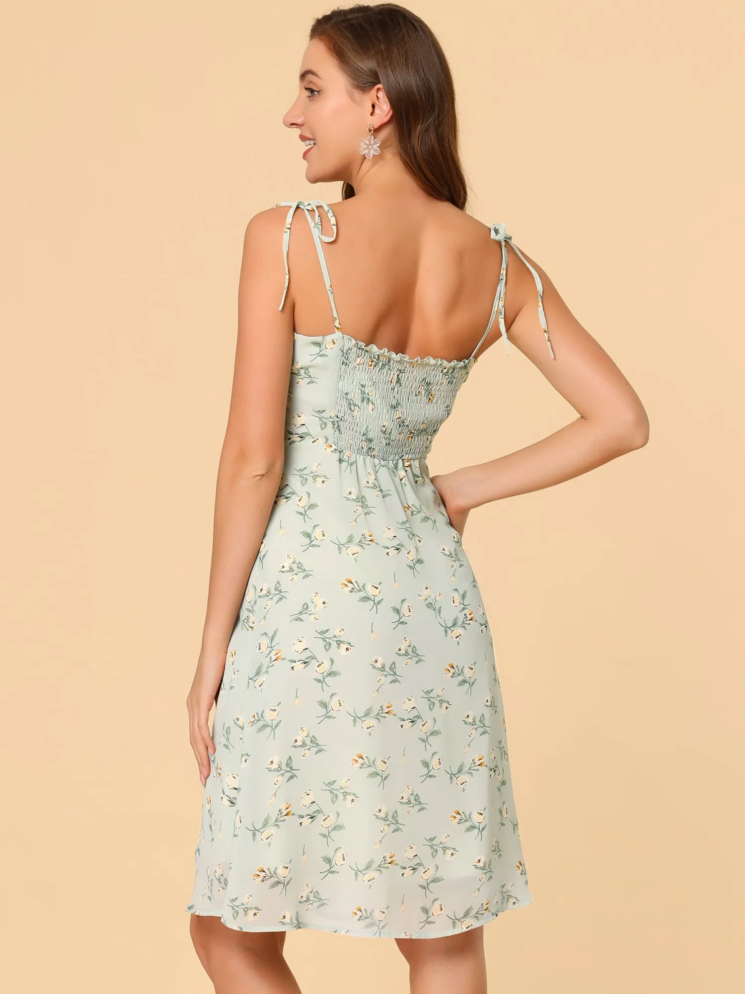 Spaghetti Strap Dress A-Line Smocked Beach Summer Floral Sundress sold by Allegra K product image thumbnail 5