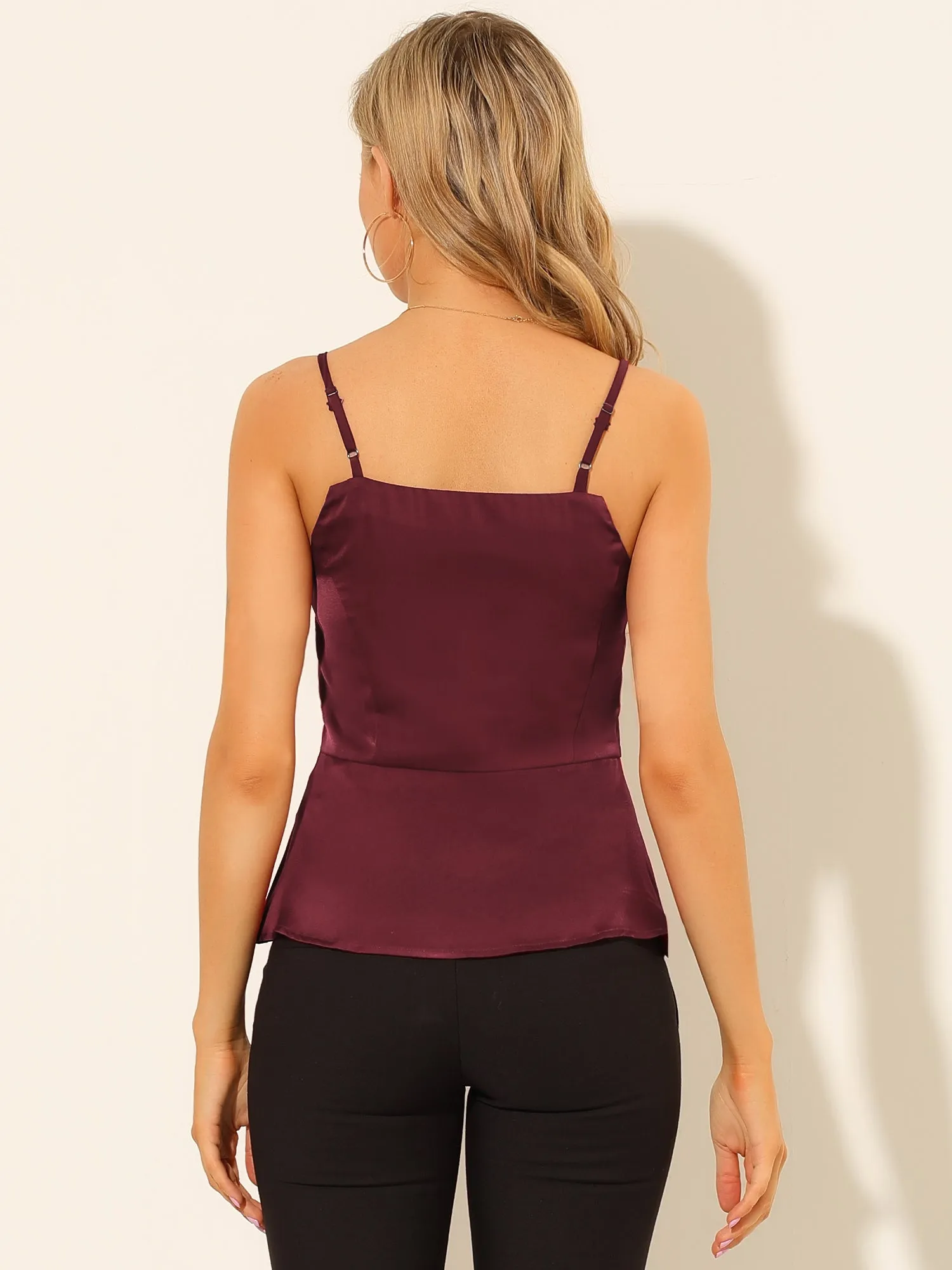 Satin Camisole V Neck Spaghetti Strap Peplum Blouse Tank Tops sold by Allegra K product image thumbnail 5