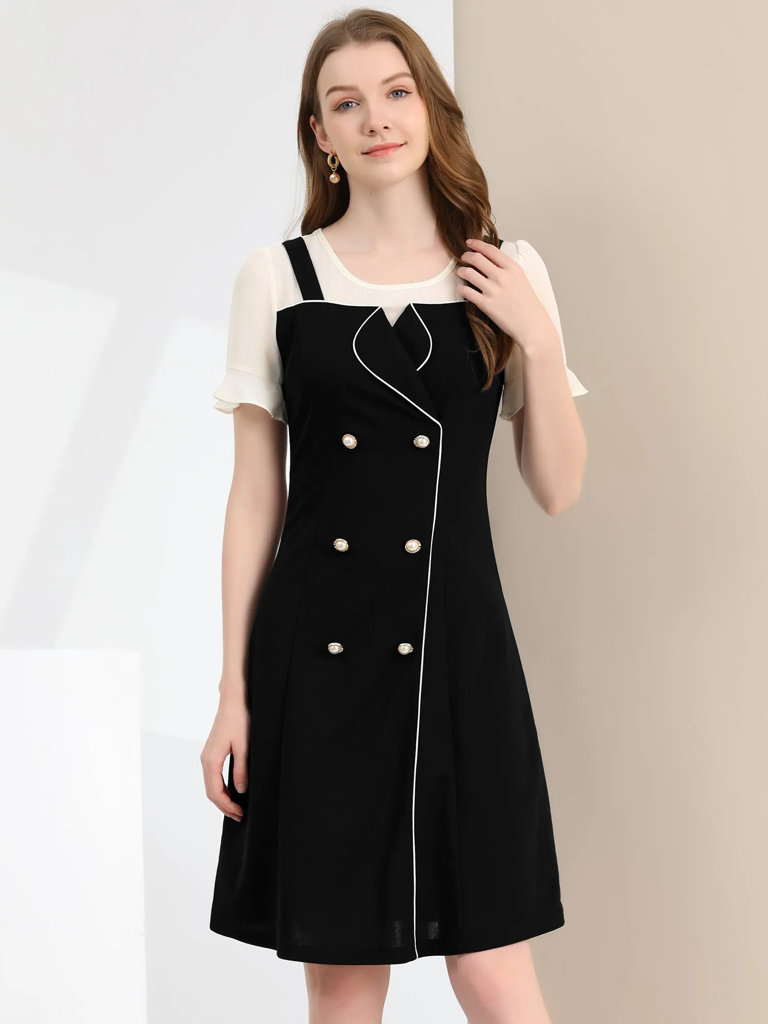 Contrast Button Decor Short Sleeve Chiffon Summer Dress sold by Allegra K product image thumbnail 2