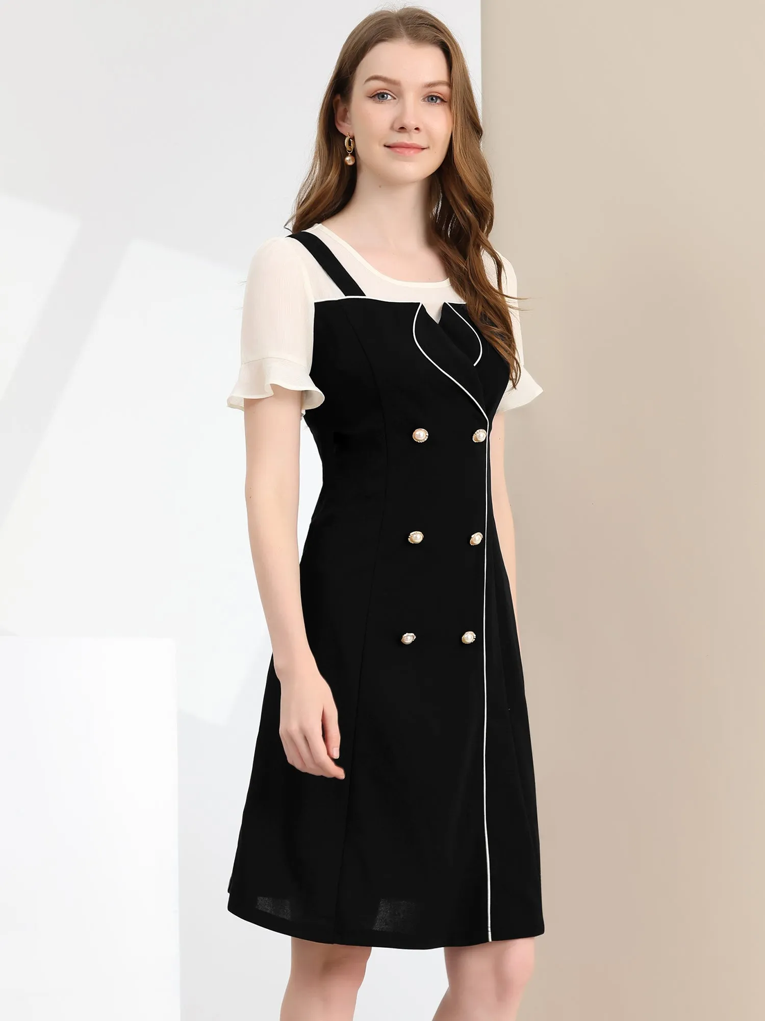 Contrast Button Decor Short Sleeve Chiffon Summer Dress sold by Allegra K product image thumbnail 4