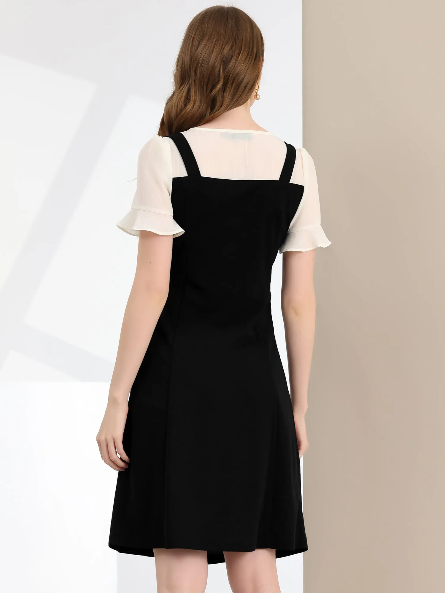 Contrast Button Decor Short Sleeve Chiffon Summer Dress sold by Allegra K product image thumbnail 3