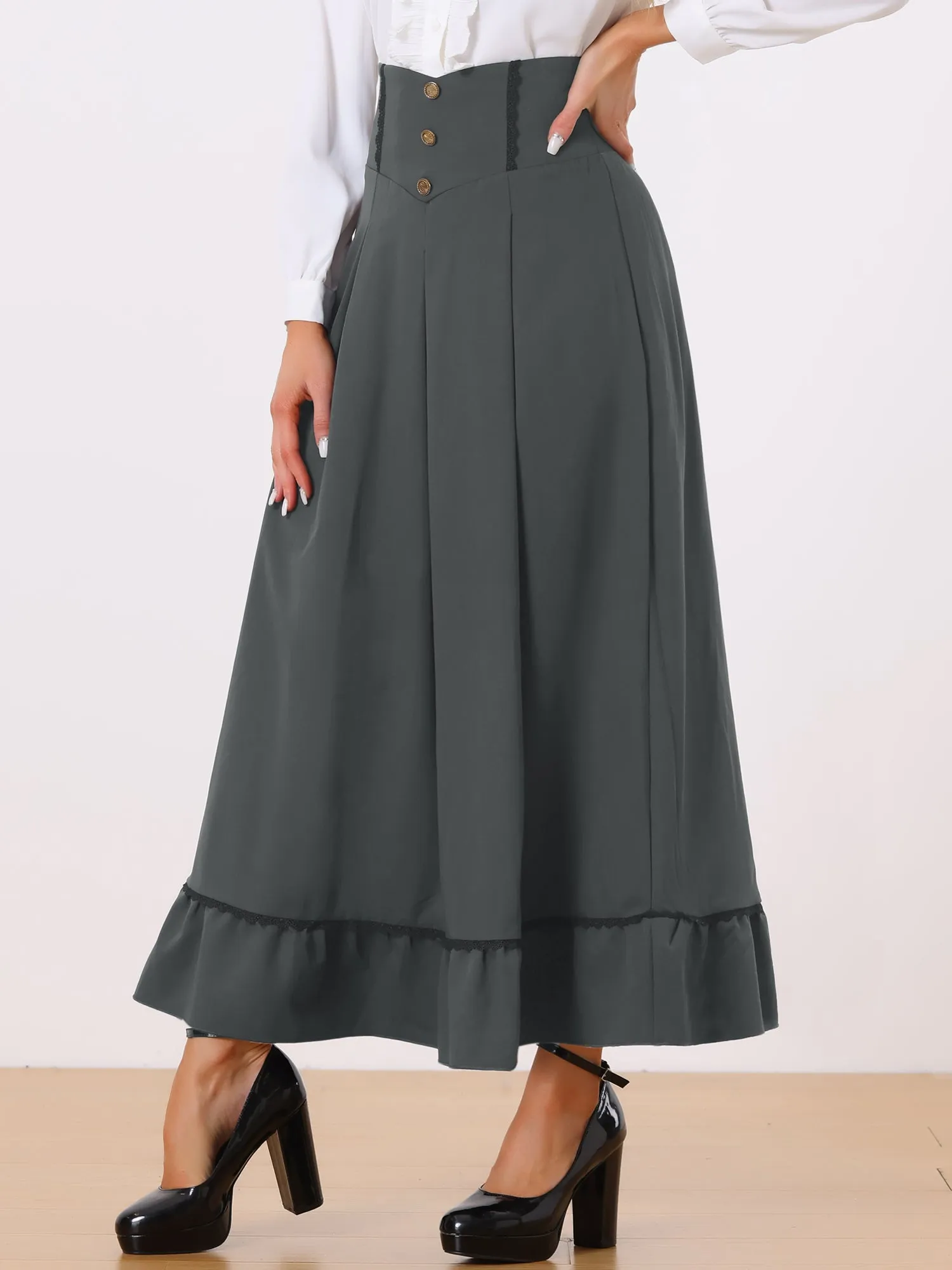 High Waist Vintage 1950s Swing Maxi Skirt sold by Allegra K