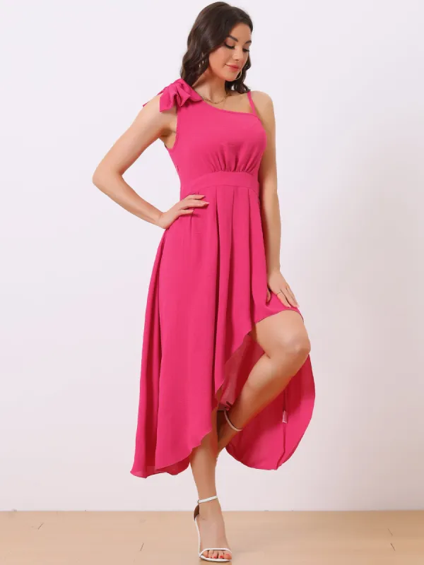 Irregular Hem Sleeveless One Shoulder Pleated Flowy Midi Dress sold by Allegra K