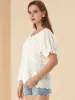 Eyelet Blouse Hollow Out V Neck Puff Sleeve PeplumTop sold by Allegra K