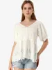 Eyelet Blouse Hollow Out V Neck Puff Sleeve PeplumTop sold by Allegra K