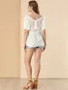 Eyelet Blouse Hollow Out V Neck Puff Sleeve PeplumTop sold by Allegra K