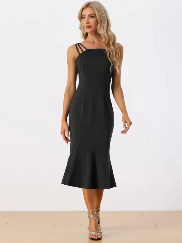 Mermaid Midi Spaghetti Strap Fishtail Bodycon Party Cocktail Dress sold by Allegra K